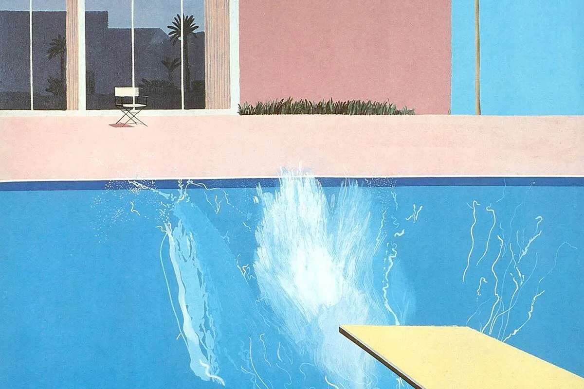 Ο Hockney τη ζωγράφισε, το Χόλιγουντ έριξε μέσα ένα πτώμα Το έργο A Bigger Splash του David Hockney με πισίνα, βατήρα και νερό που εκτινάσσεται