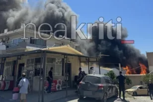 Μεγάλη φωτιά σε εργοστάσιο στο Ηράκλειο: Καίγονται σπίτια, ενεργοποιήθηκε το 112 ΒΙΝΤΕΟ