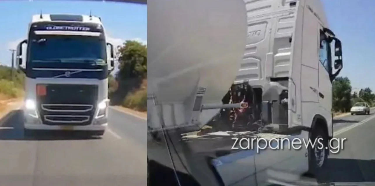 Χανιά: βυτιοφόρο με φώτα και κόρνες στον δρόμο του αεροδρομίου – η προσπέραση στη διπλή γραμμή βιντεο