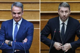 Ο Κυριάκος Μητσοτάκης προκάλεσε τον Ανδρουλάκη να του πει πόσο στοιχίζει η 13η σύνταξη: «Δώστε μας 10’» του απάντησε, «κατάλαβα, εντάξει»