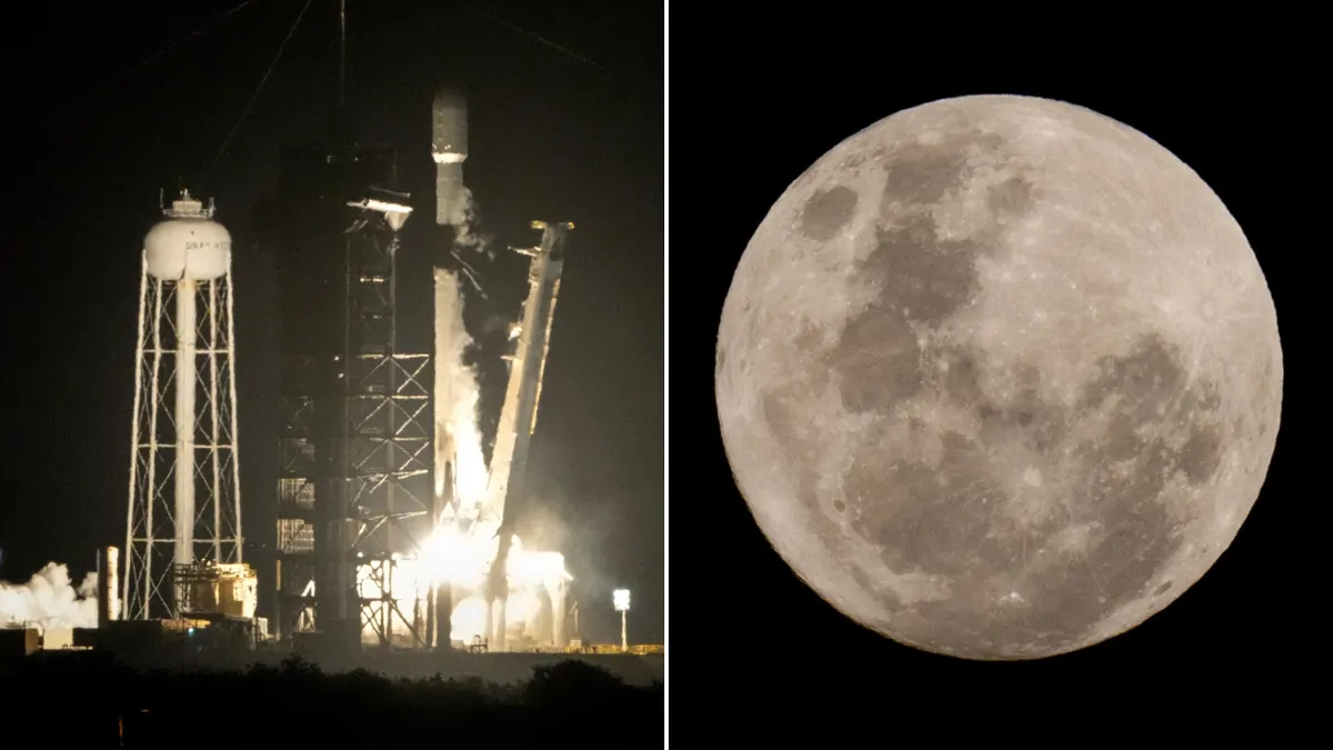 Απεικόνιση τμήματος πυραύλου της SpaceX σε πορεία πρόσκρουσης προς τη Σελήνη