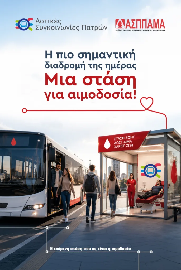 Σε αυτή τη στάση κερδίζεις: Συμμαχία ζωής Αχαϊκού Συλλόγου Πασχόντων Θαλασσαιμίας και Αστικού ΚΤΕΛ Σε αυτή τη στάση κερδίζεις: Συμμαχία ζωής Αχαϊκού Συλλόγου Πασχόντων Θαλασσαιμίας και Αστικού ΚΤΕΛ