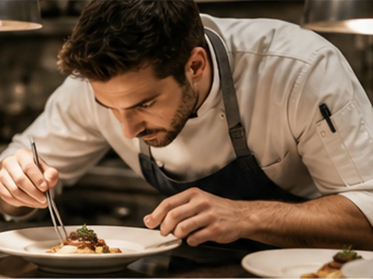 Competency porn: Γιατί μας χαλαρώνει να βλέπουμε ανθρώπους που ξέρουν τι κάνουν Σεφ ολοκληρώνει με ακρίβεια ένα πιάτο σε επαγγελματική κουζίνα.