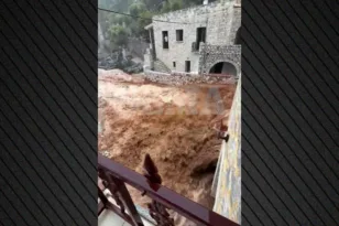 Μάνη: Ισχυρό μπουρίνι έφερε πλημμύρες στην Αλύπα – Καταστράφηκε τμήμα του δρόμου
