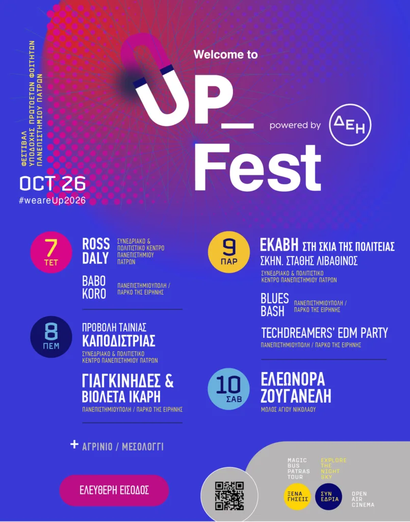 Welcome to UP 2026: Από την Πάτρα έως το Μεσολόγγι και το Αγρίνιο η μεγάλη γιορτή των πρωτοετών