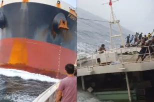 Σιγκαπούρη: Η στιγμή που τεράστιο φορτηγό πλοίο εμβολίζει αλιευτικό