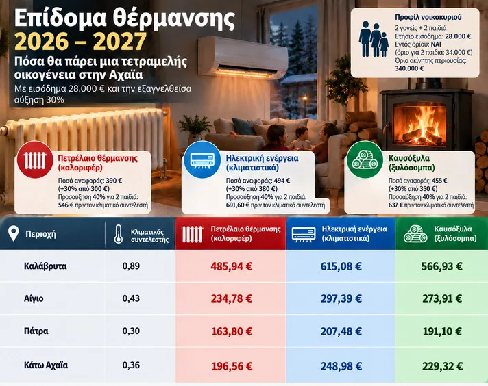 Διπλή παρέμβαση για το ενεργειακό: O χάρτης του επιδόματος θέρμανσης στην Αχαΐα