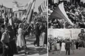 Πλήθος Πατρινών πανηγυρίζει την Απελευθέρωση, Οκτώβριος 1944