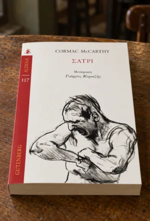 Το βιβλίο Σάτρι του Cormac McCarthy από τη Gutenberg στο κέντρο ενός ξύλινου τραπεζιού.