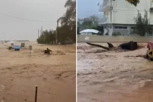 Κακοκαιρία: Αποκόπηκε τμήμα του Πλατανιά, πλημμύρες και κλειστοί δρόμοι στη Σκιάθο